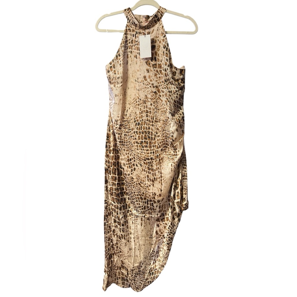 ANDREE BY UNIT Asymmetrical Animal Print Dress satin boutique NEW 3X
